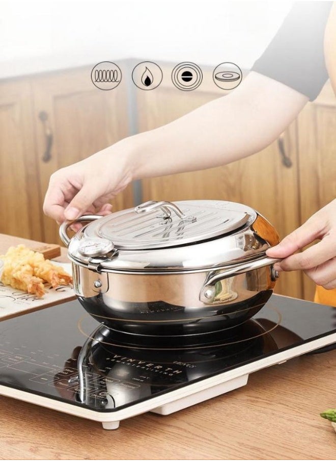 MIXDE Deep Fryer Pot, 304 Stainless Steel Tempura Fryer Pan With Temperature Control,Lid,And Oil Drip Drainer Rack For French Fries Chicken Wings And Shrimp,20cm  - Image 3