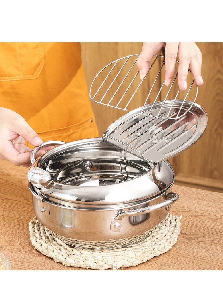 MIXDE Deep Fryer Pot, 304 Stainless Steel Tempura Fryer Pan With Temperature Control,Lid,And Oil Drip Drainer Rack For French Fries Chicken Wings And Shrimp,20cm  - Image 2