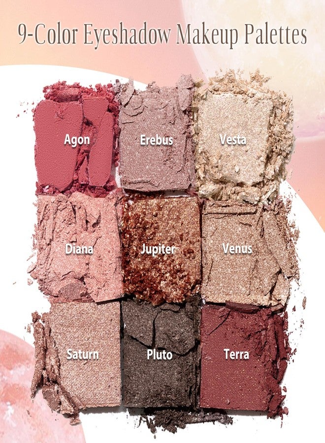 COLOR NYMPH لوحة مكياج ظلال العيون 9 ألوان من كولور نيمف丨أحمر خدود هايلايتر برونزر بودرة ظلال العيون، مجموعة مكياج بحجم السفر مع فرشاة ومرآة، تدوم طويلاً وذات صبغة عالية - مكياج عيون نود - Image 3