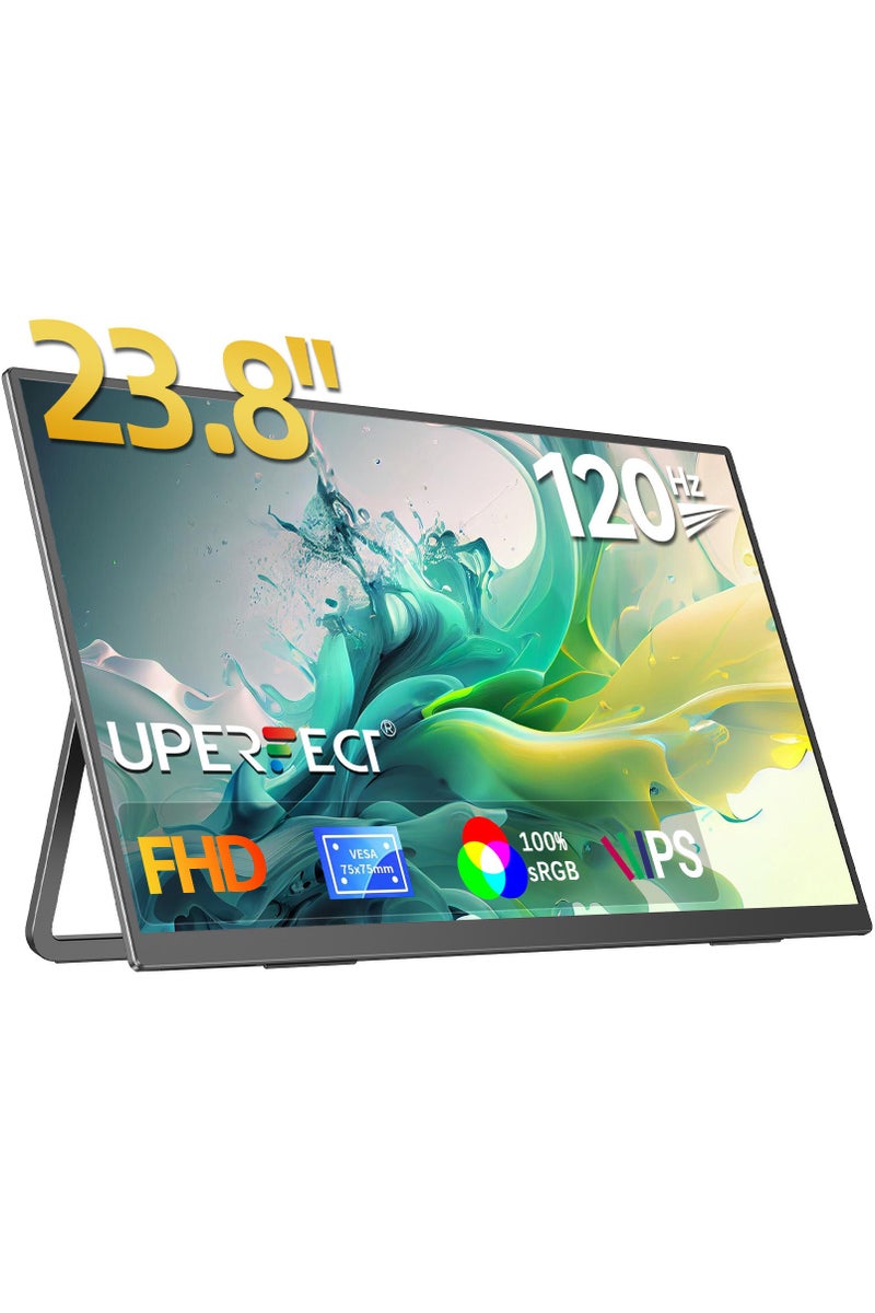 أوبيرفكت شاشة محمولة UPERFECT مقاس 23.8 بوصة 120 هرتز 1920*1080 FHD IPS USB C وميناء Mini HDMI شاشة ثانية للكمبيوتر المحمول/الهاتف/جهاز الألعاب، قابلة للتثبيت على حامل VESA - Image 1