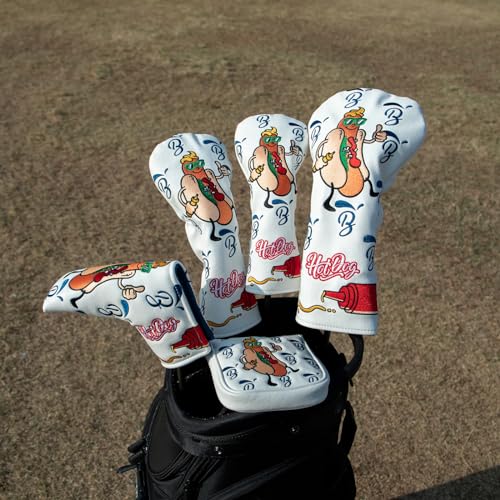 BAIRBRE Golf Club Covers, Hot Dog Golf Driver Cover Fariway Wood Headcovers Hybrid Head Covers 3 Wood Headcover Leather Golf Headcover with Number Tag for Scotty Cameron Odyssey Taylormade All Brand - Image 4