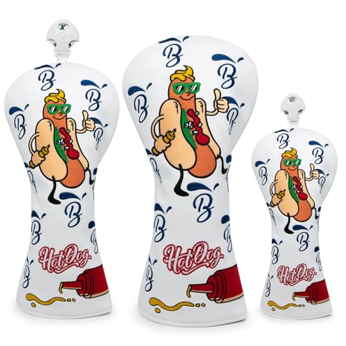 BAIRBRE Golf Club Covers, Hot Dog Golf Driver Cover Fariway Wood Headcovers Hybrid Head Covers 3 Wood Headcover Leather Golf Headcover with Number Tag for Scotty Cameron Odyssey Taylormade All Brand - Image 1