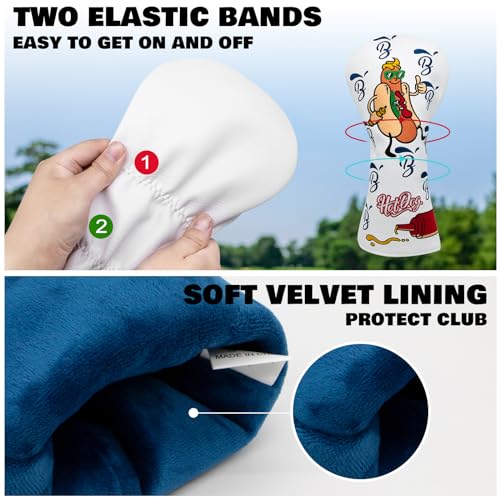 BAIRBRE Golf Club Covers, Hot Dog Golf Driver Cover Fariway Wood Headcovers Hybrid Head Covers 3 Wood Headcover Leather Golf Headcover with Number Tag for Scotty Cameron Odyssey Taylormade All Brand - Image 5