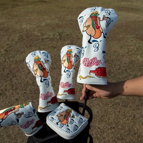 BAIRBRE Golf Club Covers, Hot Dog Golf Driver Cover Fariway Wood Headcovers Hybrid Head Covers 3 Wood Headcover Leather Golf Headcover with Number Tag for Scotty Cameron Odyssey Taylormade All Brand - Image 2