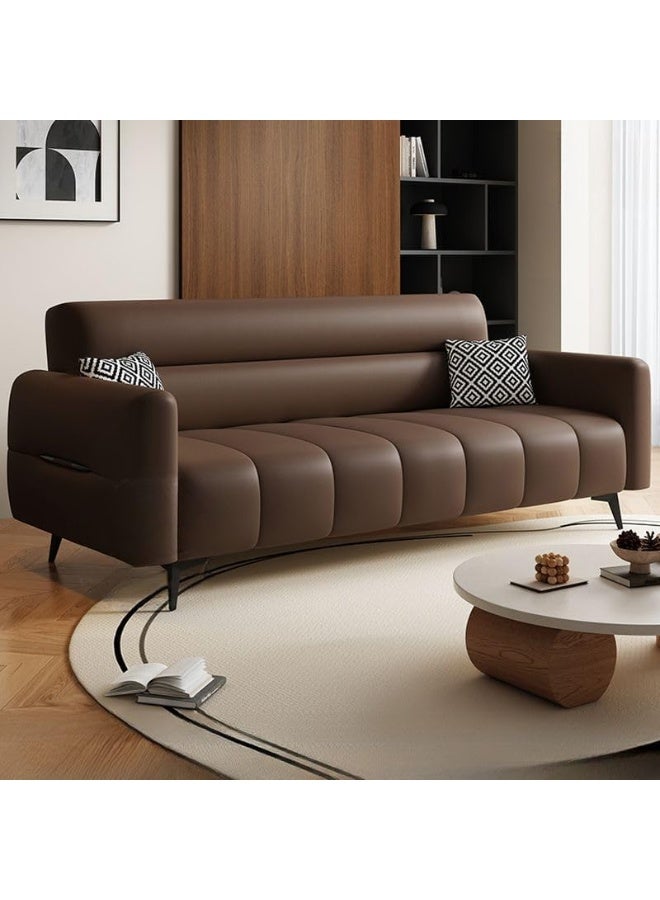 Ripple FURNITURE UAE Homes Modern 3-Seater Sofa with Channel Tufting, Metal Legs, 2 Decorative Pillows, Beige (Brown) - Image 1