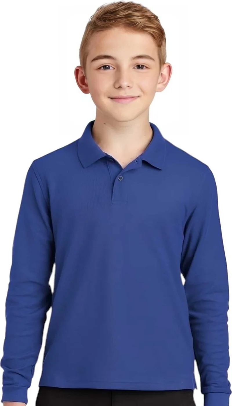 Tezzgelsin 3-Piece Boy Long Sleeve Cotton Polo Neck T-Shirt Daily and School Uniform School T-Shirt