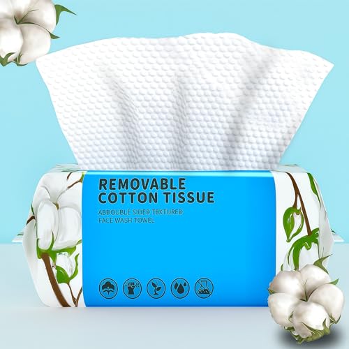 KeeiZoes Disposable Face Towel 100 Count Soft Cotton Clean Skin Face Towels Dry Wipes Cotton Facial Towels Wash Cloths Tissue Thickened Disposable Face Towelettes for Cleansing Makeup Remover and Skincare - Image 1