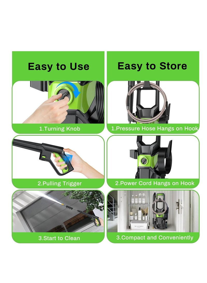 ZLH HITY Electric Pressure Washer, Foam Cannon, 4 Different Pressure Tips, 33ft Pressure Hose, High Pressure Water Power Washer, 3800 PSI 2.4 GPM, for Car, House, Patio, Deck, Fence, Driveways  - Image 5