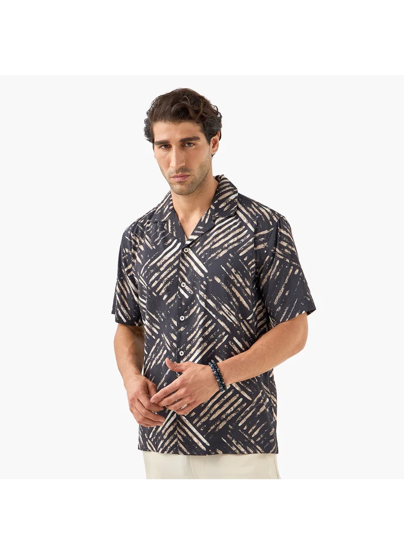 ايكونيك Iconic Abstract Print Shirt with Short Sleeves