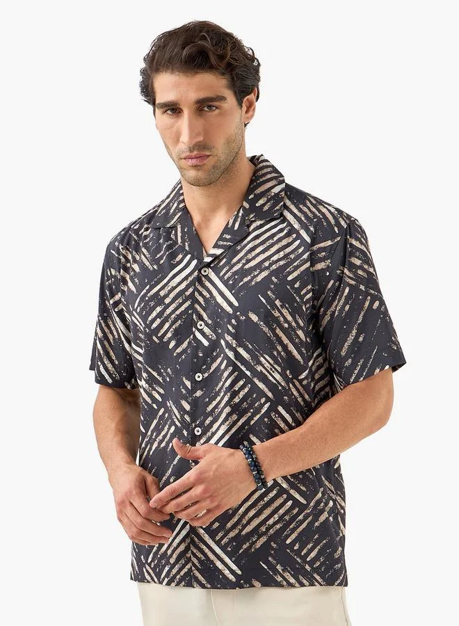 Iconic Iconic Abstract Print Shirt with Short Sleeves