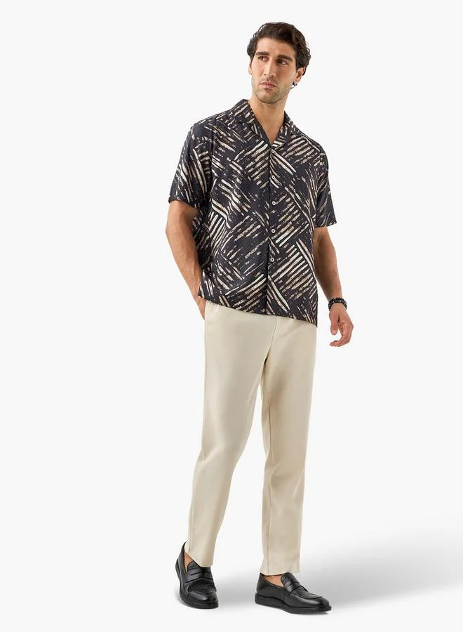 Iconic Iconic Abstract Print Shirt with Short Sleeves