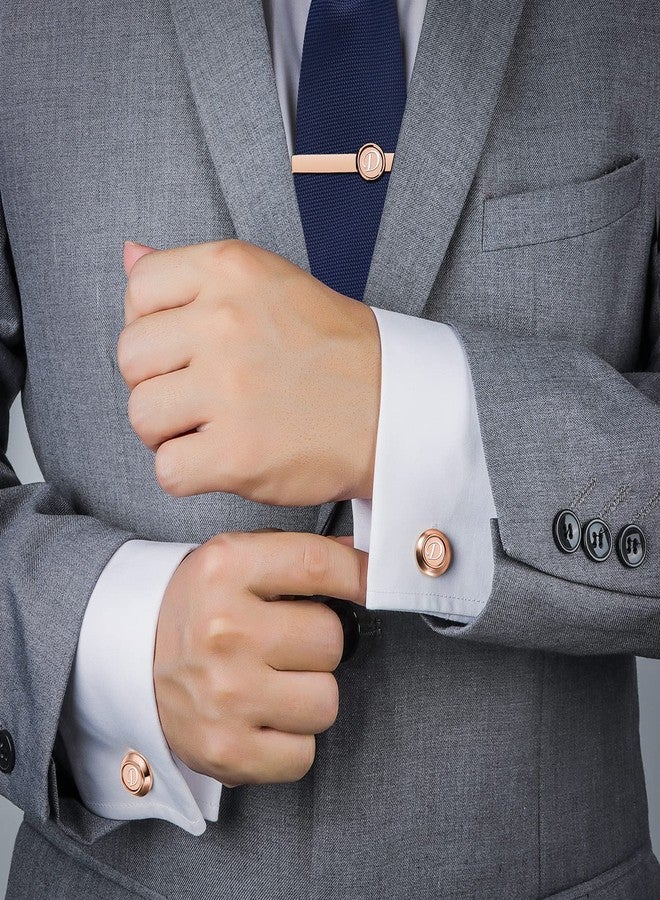 AMITER Initial Tie Clip and Cufflinks Set for Men, A-Z Letter Rose Gold Necktie Bar and Shirt Studs Cuff Links for Wedding, Anniversary, Birthday - Image 3