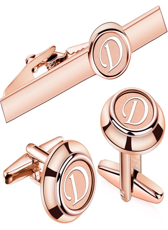 AMITER Initial Tie Clip and Cufflinks Set for Men, A-Z Letter Rose Gold Necktie Bar and Shirt Studs Cuff Links for Wedding, Anniversary, Birthday - Image 1