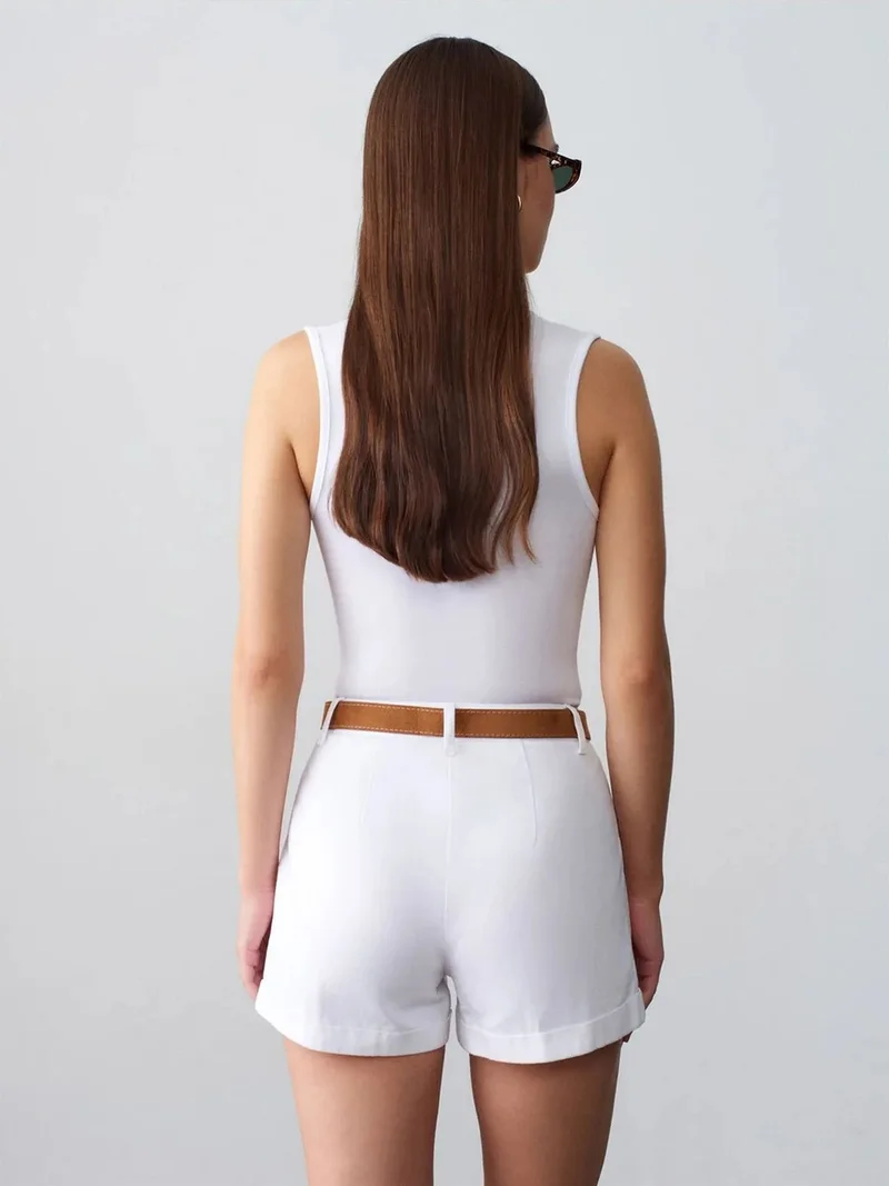 ديلفين Dilvin High-Waist Cotton Poplin Tailored Shorts