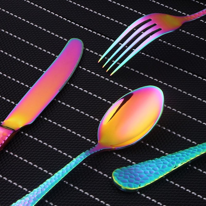 Bisda 5Piece Rainbow Silverware Flatware Set Service for 1 Stainless Steel Cutlery Set Include Dinner Knife Table Fork Table Spoon Salad Fork Tea Spoon for Wedding Dishwasher Safe - Image 3