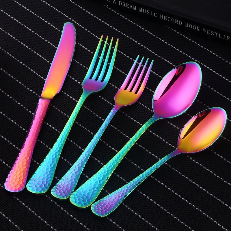 Bisda 5Piece Rainbow Silverware Flatware Set Service for 1 Stainless Steel Cutlery Set Include Dinner Knife Table Fork Table Spoon Salad Fork Tea Spoon for Wedding Dishwasher Safe - Image 2