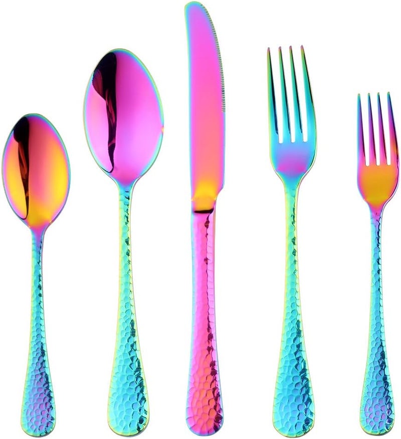 Bisda 5Piece Rainbow Silverware Flatware Set Service for 1 Stainless Steel Cutlery Set Include Dinner Knife Table Fork Table Spoon Salad Fork Tea Spoon for Wedding Dishwasher Safe - Image 1