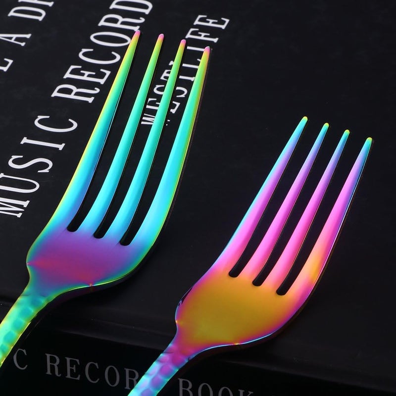 Bisda 5Piece Rainbow Silverware Flatware Set Service for 1 Stainless Steel Cutlery Set Include Dinner Knife Table Fork Table Spoon Salad Fork Tea Spoon for Wedding Dishwasher Safe - Image 5