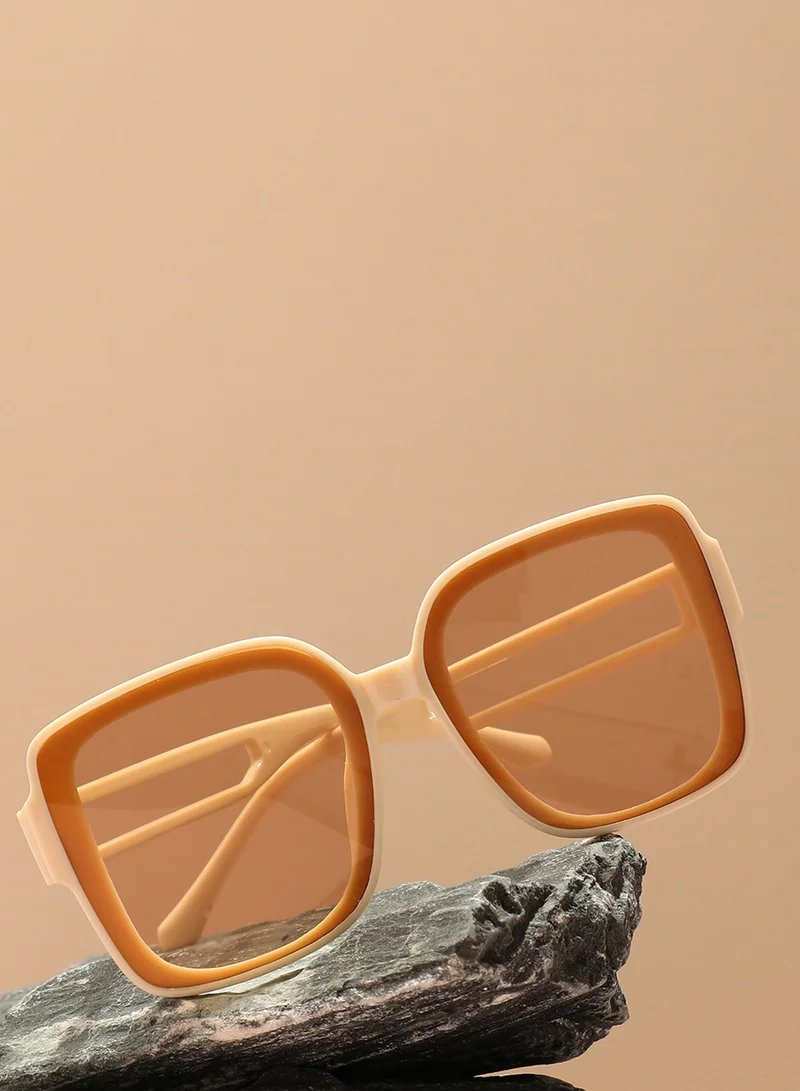 صوص هاوت Tinted Lens With Beige Frame Oversized Sunglass