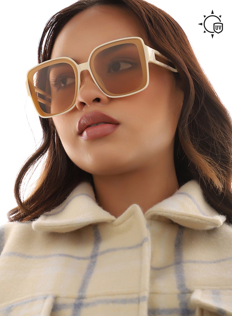 Haute Sauce Tinted Lens With Beige Frame Oversized Sunglass  - Image 3