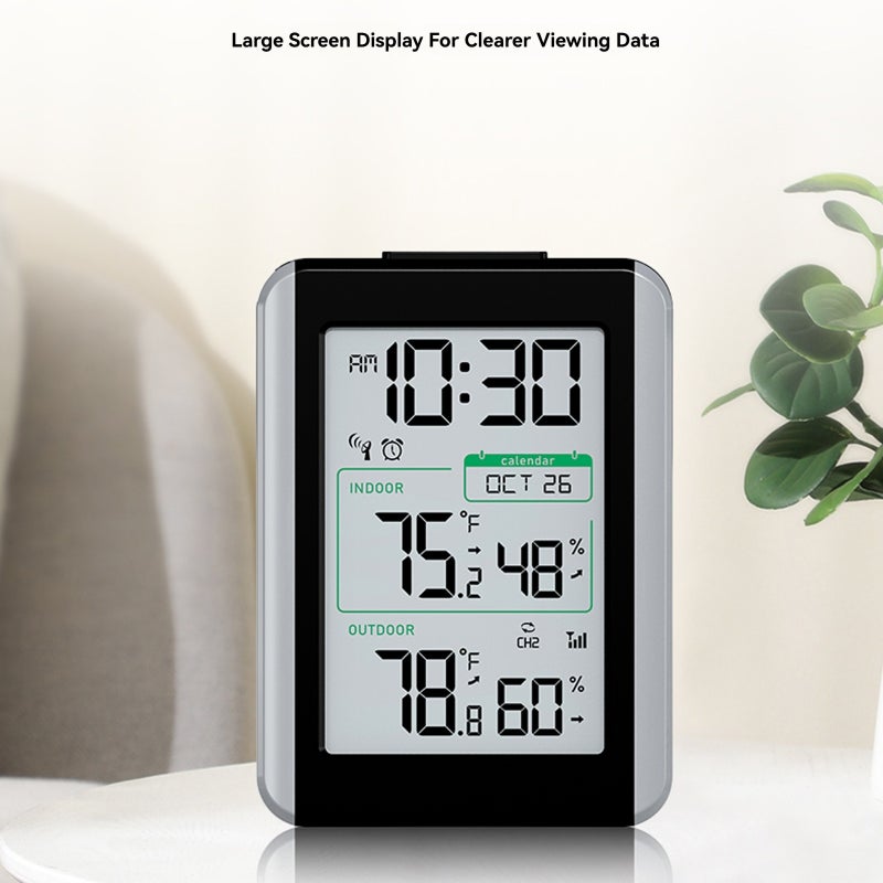 Home Weather Station: Black All-in-one Display With 4-digit Time 12/24HR Calendar Alarm With Snooze - Dual-range 30-second Updates Indoor Outdoor Temperature Humidity Monitor For Home Use - Image 4