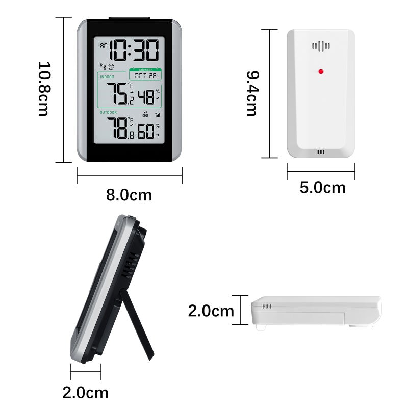 Home Weather Station: Black All-in-one Display With 4-digit Time 12/24HR Calendar Alarm With Snooze - Dual-range 30-second Updates Indoor Outdoor Temperature Humidity Monitor For Home Use - Image 2