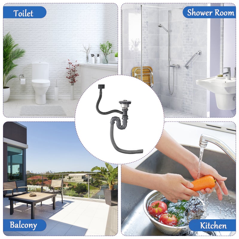 🚽 أنبوب صرف مرن لأحواض الحمام مع وظيفة حماية من الفيضان وتصميم موفر للمساحة - Image 2