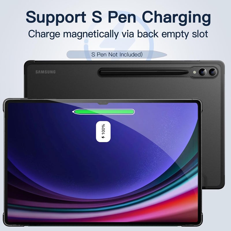 جي تيك جراب لهاتف Samsung Galaxy Tab S10 Ultra/Tab S9 Ultra مقاس 14.6 بوصة، غطاء واقٍ شفاف بحامل ثلاثي الطي، يدعم شحن قلم S Pen، خاصية الإيقاظ/السكون التلقائي، لون أسود جرافيت - Image 4