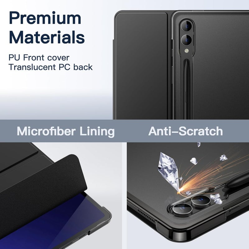 جي تيك جراب لهاتف Samsung Galaxy Tab S10 Ultra/Tab S9 Ultra مقاس 14.6 بوصة، غطاء واقٍ شفاف بحامل ثلاثي الطي، يدعم شحن قلم S Pen، خاصية الإيقاظ/السكون التلقائي، لون أسود جرافيت - Image 3