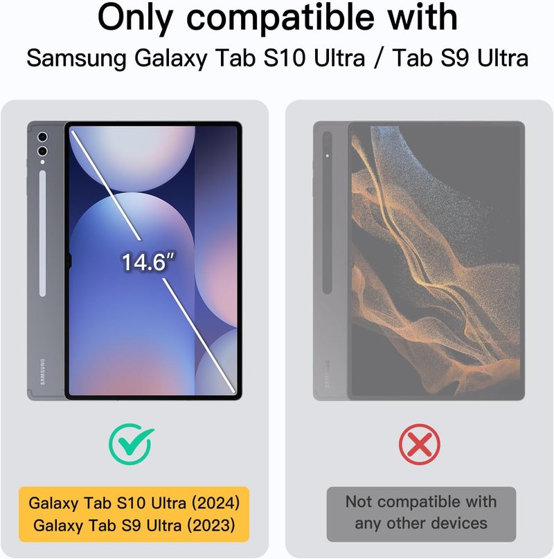 جي تيك جراب لهاتف Samsung Galaxy Tab S10 Ultra/Tab S9 Ultra مقاس 14.6 بوصة، غطاء واقٍ شفاف بحامل ثلاثي الطي، يدعم شحن قلم S Pen، خاصية الإيقاظ/السكون التلقائي، لون أسود جرافيت - Image 2