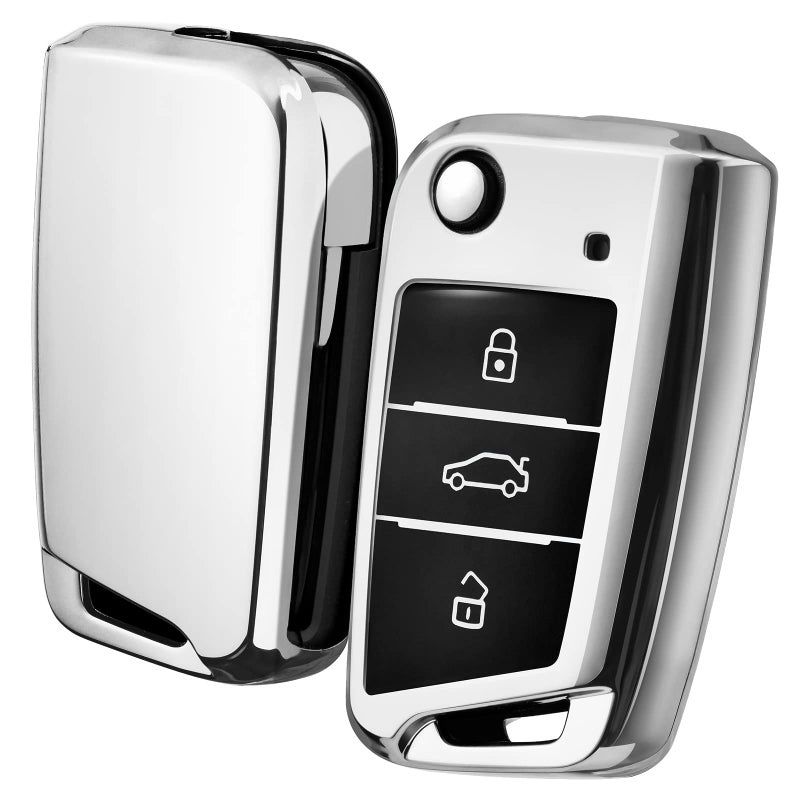 Oatsbasf OATSBASF TPU Silicone Car Key Cover for VW Golf 7 Polo Skoda Seat with 3 Buttons Box (Silver) - Image 1