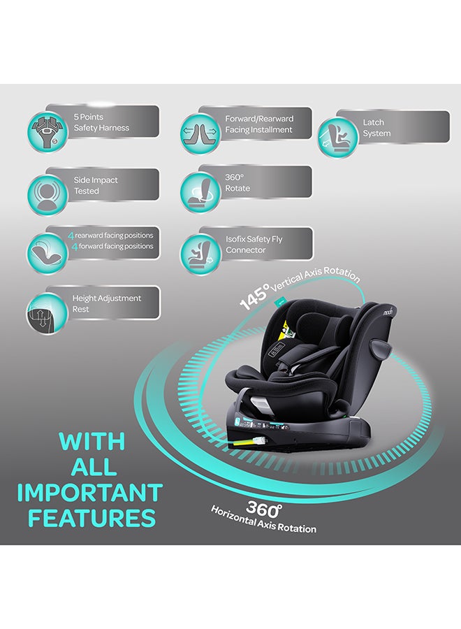 Moon Gyro Pro I-Size 360° Rotating Car Seat W/ Isofix For 40-150Cm (Group 0+,1,2,3) 0M To 12Yr – Black - Image 5
