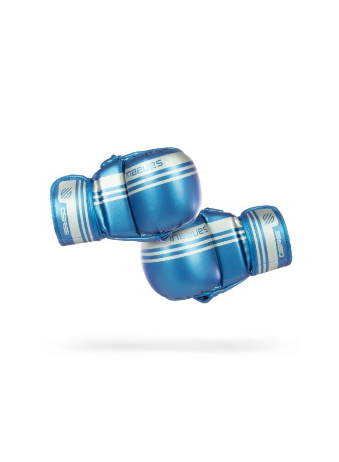 Sanabul Core 7oz MMA Gloves for Men & Women, Hybrid MMA Martial Arts, Sparring Grappling Training, Padded Kick Boxing Gloves, Blue/Silver - Image 1