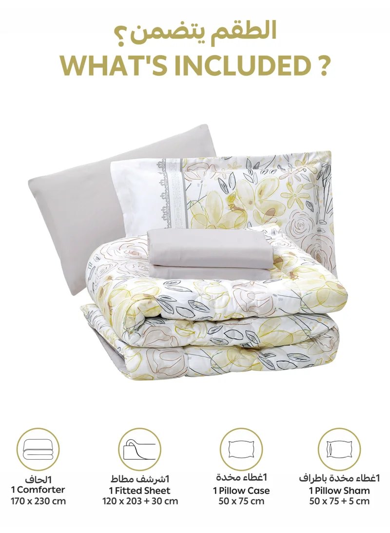 Donetella Bedding Comforter Set, twin Size Fits 120x200 cm - 4-Pcs Digital Print Quilted Bed Set, Microfiber Fabric - 1 Comforter, 1 Fitted Sheet, 1 Pillow Shams, 1 Pillowcases.