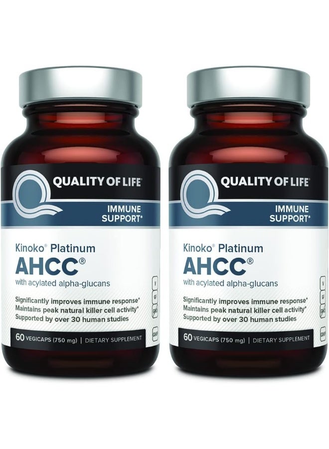 Quality of Life جودة الحياة 2 عبوة AHCC كينوكو بلاتينوم 750 ملغ – مكمل دعم المناعة الفاخر 60 زجاجة - Image 1