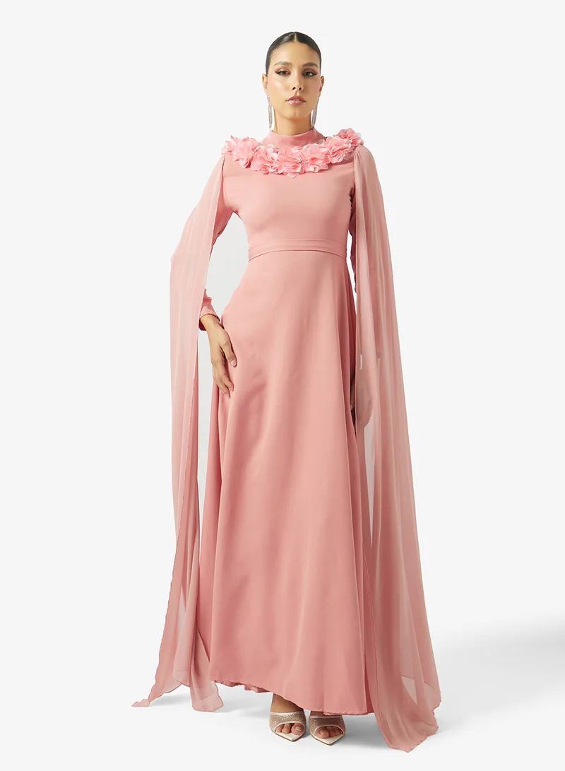 Khizana A-line Cape Dress With Floral Detail