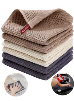 FPC 100% Cotton Waffle Weave Dish Cloths - Ultra Soft, Absorbent, Quick-Drying Kitchen Towels, 34x34 cm, 4-Pack (Mixed Colors)  - Image 1