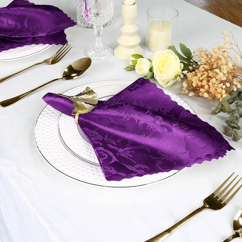 Cobedzy 60 Pack Purple Satin Cloth Napkins 17x17 Inch Satin Napkins Damask Cloth Napkins Jacquard Dinner Napkins Luxurious Cloth Napkin for Wedding Banquet Party Restaurant Dinner Decoration - Image 4