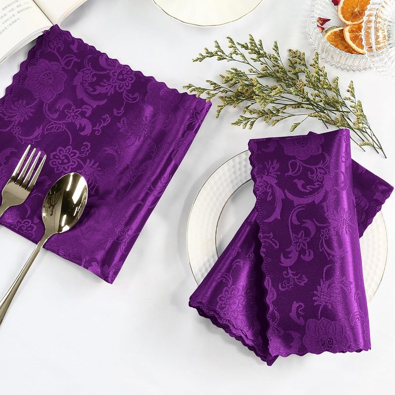Cobedzy 60 Pack Purple Satin Cloth Napkins 17x17 Inch Satin Napkins Damask Cloth Napkins Jacquard Dinner Napkins Luxurious Cloth Napkin for Wedding Banquet Party Restaurant Dinner Decoration - Image 2