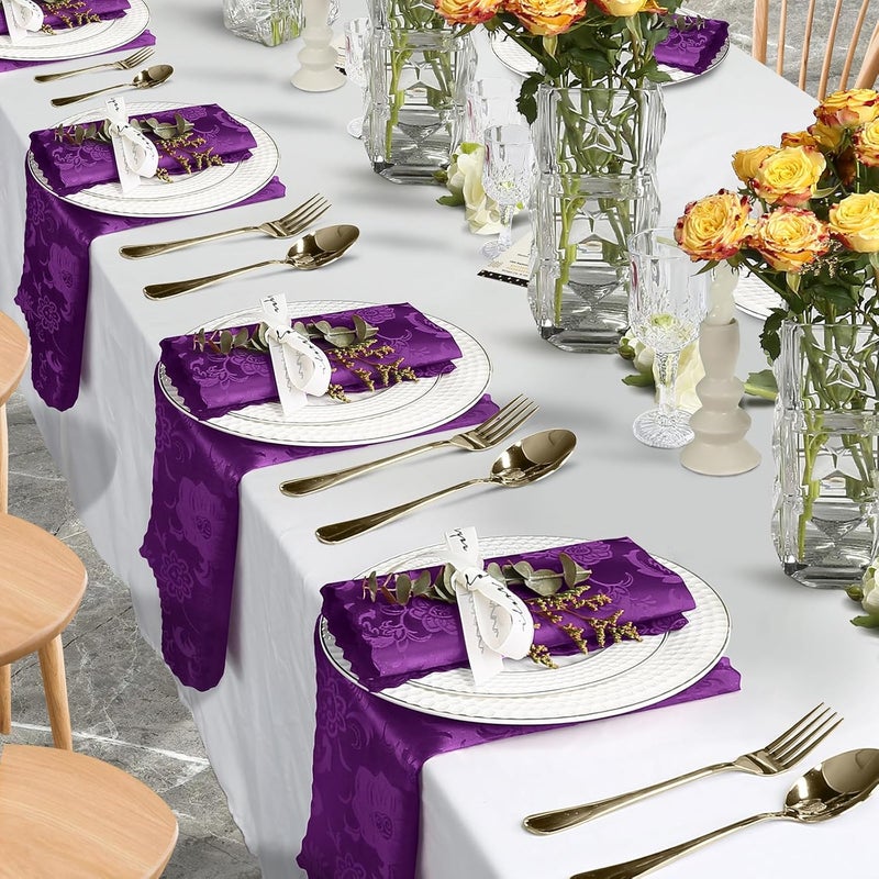 Cobedzy 60 Pack Purple Satin Cloth Napkins 17x17 Inch Satin Napkins Damask Cloth Napkins Jacquard Dinner Napkins Luxurious Cloth Napkin for Wedding Banquet Party Restaurant Dinner Decoration - Image 3