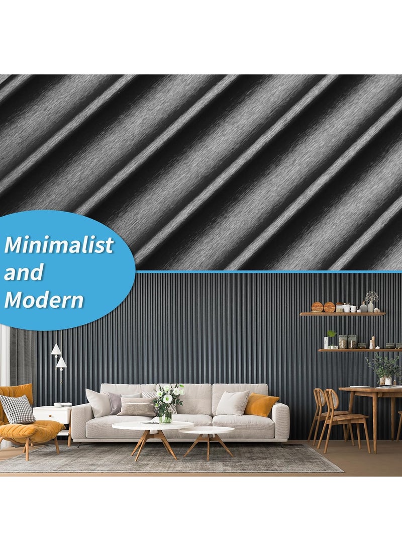 Art3d Art3d 8 Pack 104 x 63 Slat Wall Paneling Glossy Metal Finish WPC Soundproof 3D Wall Panels Wavy Sound Absorbing Panels for Interior Wall Decor Living Room Bedroom  Steel Gray  - Image 2