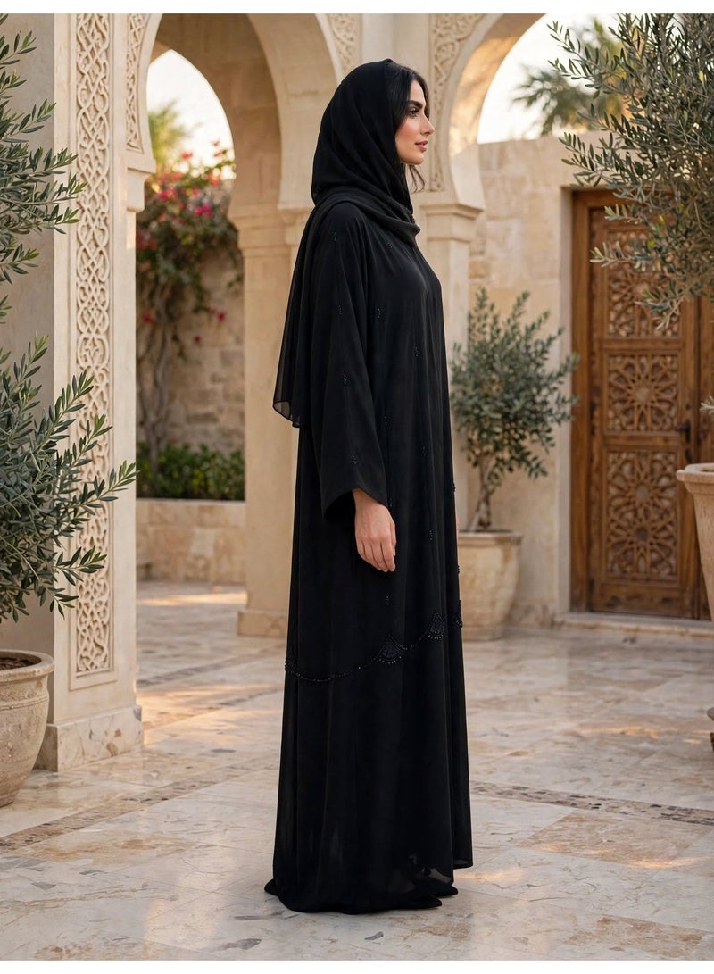 IKKXA Premium Flowy Abaya with Artisan Beadwork and Wide Cut Sleeves - Image 5