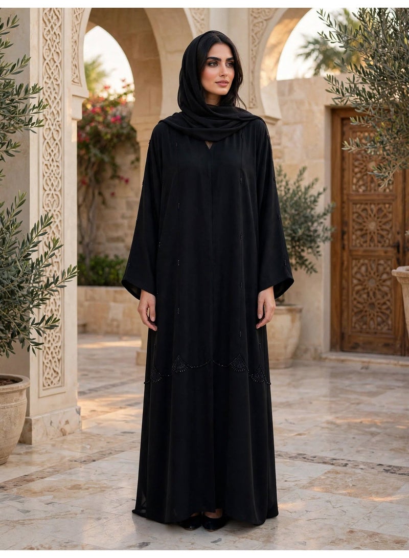 IKKXA Premium Flowy Abaya with Artisan Beadwork and Wide Cut Sleeves - Image 1