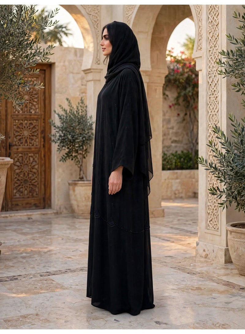 IKKXA Premium Flowy Abaya with Artisan Beadwork and Wide Cut Sleeves - Image 4
