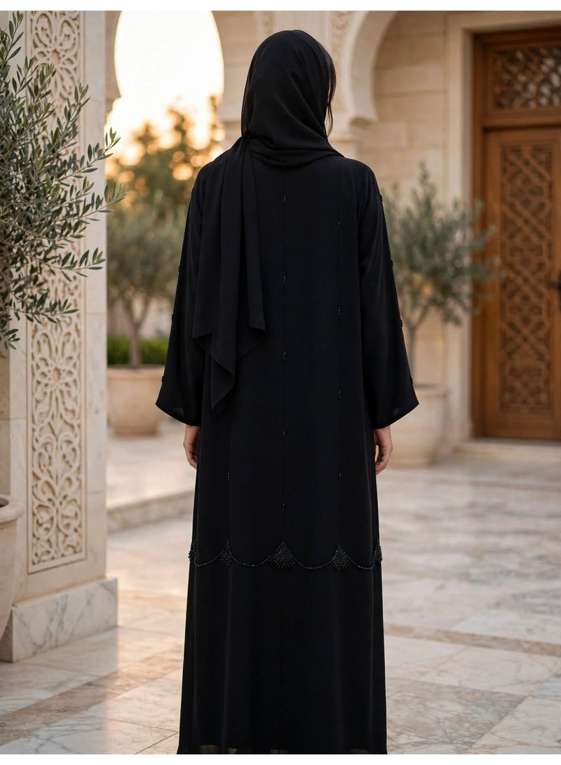 IKKXA Premium Flowy Abaya with Artisan Beadwork and Wide Cut Sleeves - Image 2
