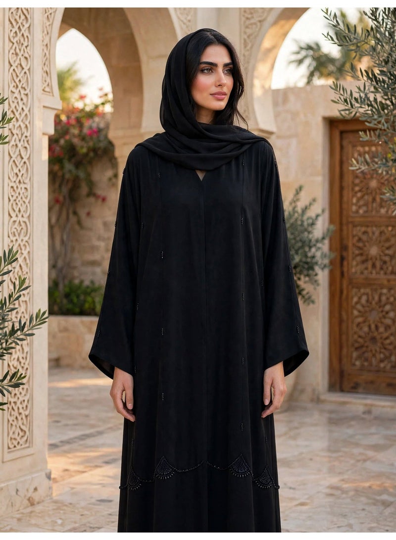 IKKXA Premium Flowy Abaya with Artisan Beadwork and Wide Cut Sleeves - Image 3