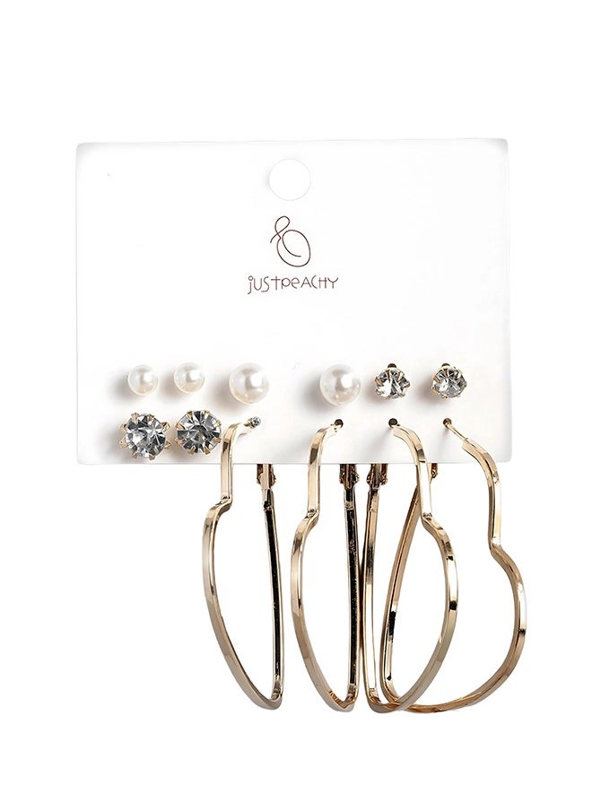 Just Peachy - Just Peachy Gold Toned Earrings for Women & Girls, Ear Bali With 4 Studs for Ladies, Latest Design, 2 Gold-Toned Heart Shaped & White Beads Earrings for Birthdays Gifts, Anniversaries Pack of 6 - Image 1