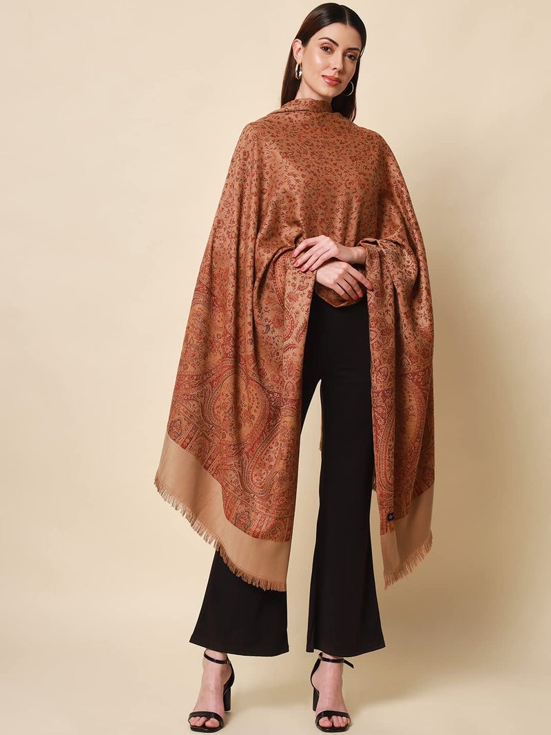 Pashmoda- Women's Faux Pashmina Jamawar Shawl, Wrap (SIZE: 40X80 Inches) (Brown) - Image 5