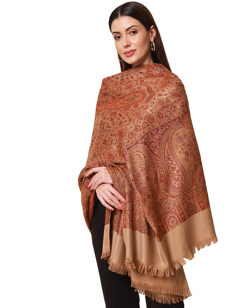 Pashmoda- Women's Faux Pashmina Jamawar Shawl, Wrap (SIZE: 40X80 Inches) (Brown) - Image 1