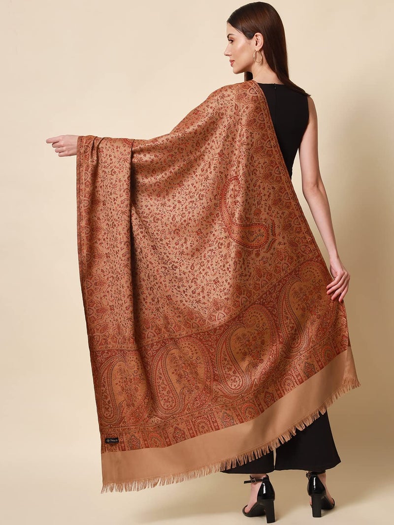 Pashmoda- Women's Faux Pashmina Jamawar Shawl, Wrap (SIZE: 40X80 Inches) (Brown) - Image 4